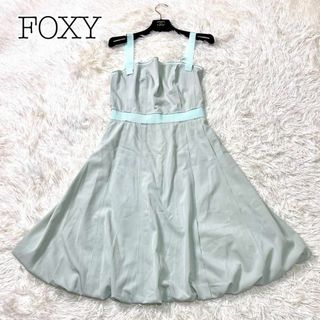 フォクシー(FOXEY)の【未使用級】FOXY フォクシー　ミモレ丈ワンピース　グリーン ノースリーブ(ひざ丈ワンピース)