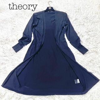 セオリー(theory)の【美品】theory セオリー　ロングカーディガン　ブラック　無地　レディース(カーディガン)