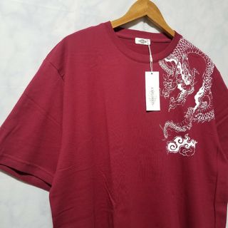 新品　Tシャツ　ドラゴン　龍柄　竜　LL　ワインレッド(Tシャツ/カットソー(半袖/袖なし))