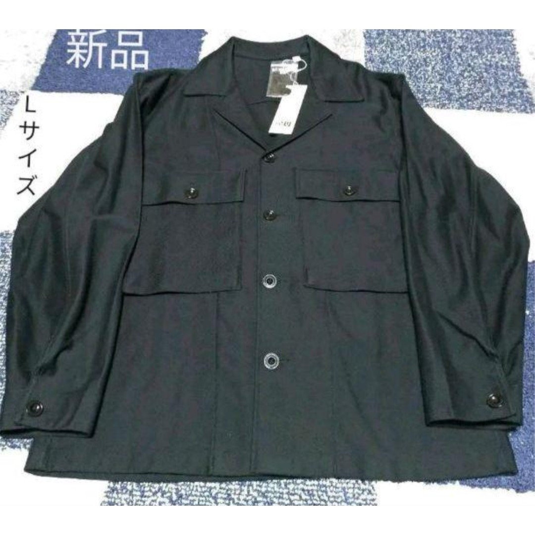 UNIQLO(ユニクロ)の新品未使用品　UNIQLOu　シャツジャケット　Lサイズ　BLACK メンズのジャケット/アウター(ミリタリージャケット)の商品写真