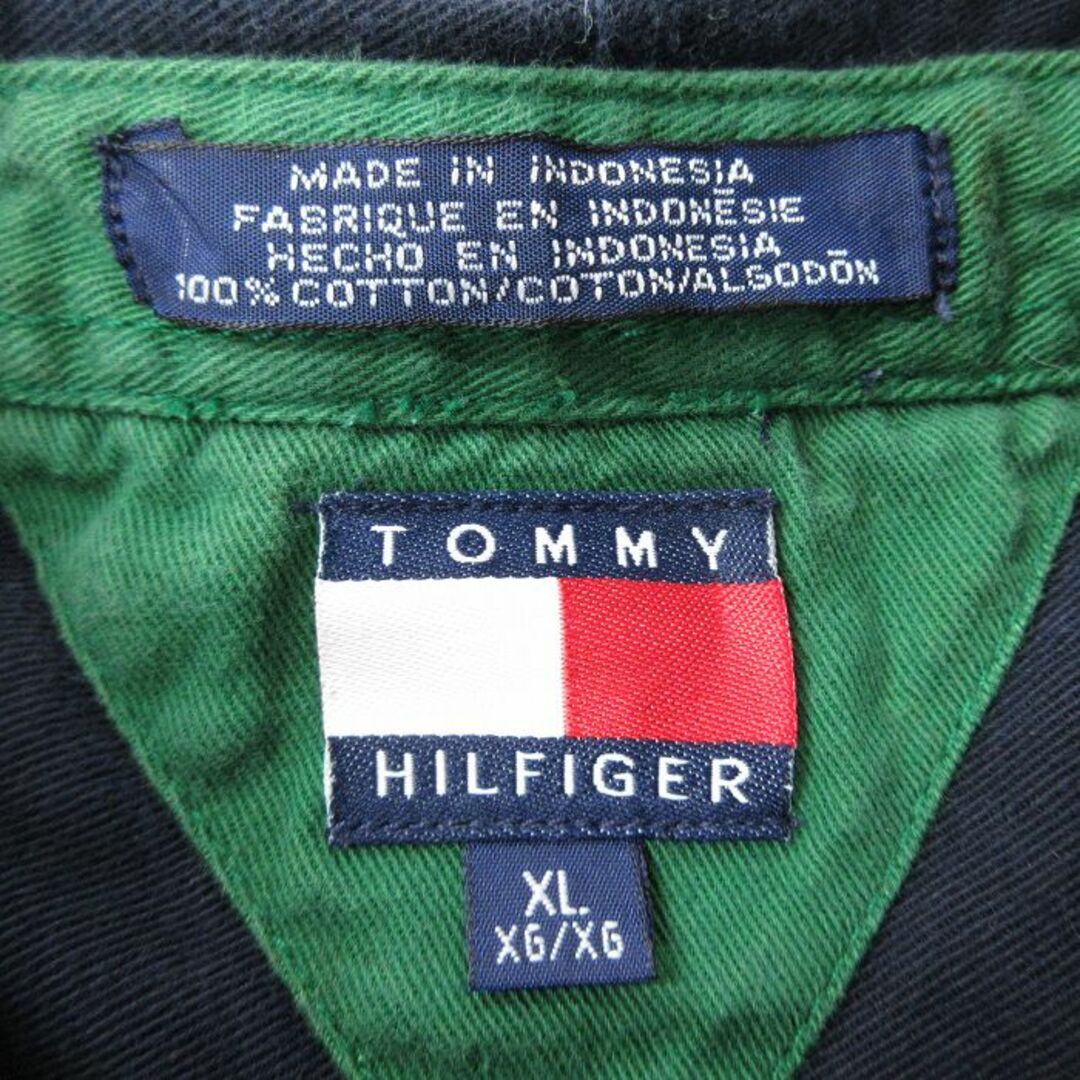 TOMMY HILFIGER(トミーヒルフィガー)の古着 トミーヒルフィガー TOMMY HILFIGER 長袖 ブランド シャツ キッズ ボーイズ 子供服 90年代 90s コットン 濃紺 ネイビー 24jan12 キッズ/ベビー/マタニティのベビー服(~85cm)(シャツ/カットソー)の商品写真