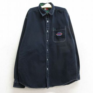 トミーヒルフィガー(TOMMY HILFIGER)の古着 トミーヒルフィガー TOMMY HILFIGER 長袖 ブランド シャツ キッズ ボーイズ 子供服 90年代 90s コットン 濃紺 ネイビー 24jan12(シャツ/カットソー)