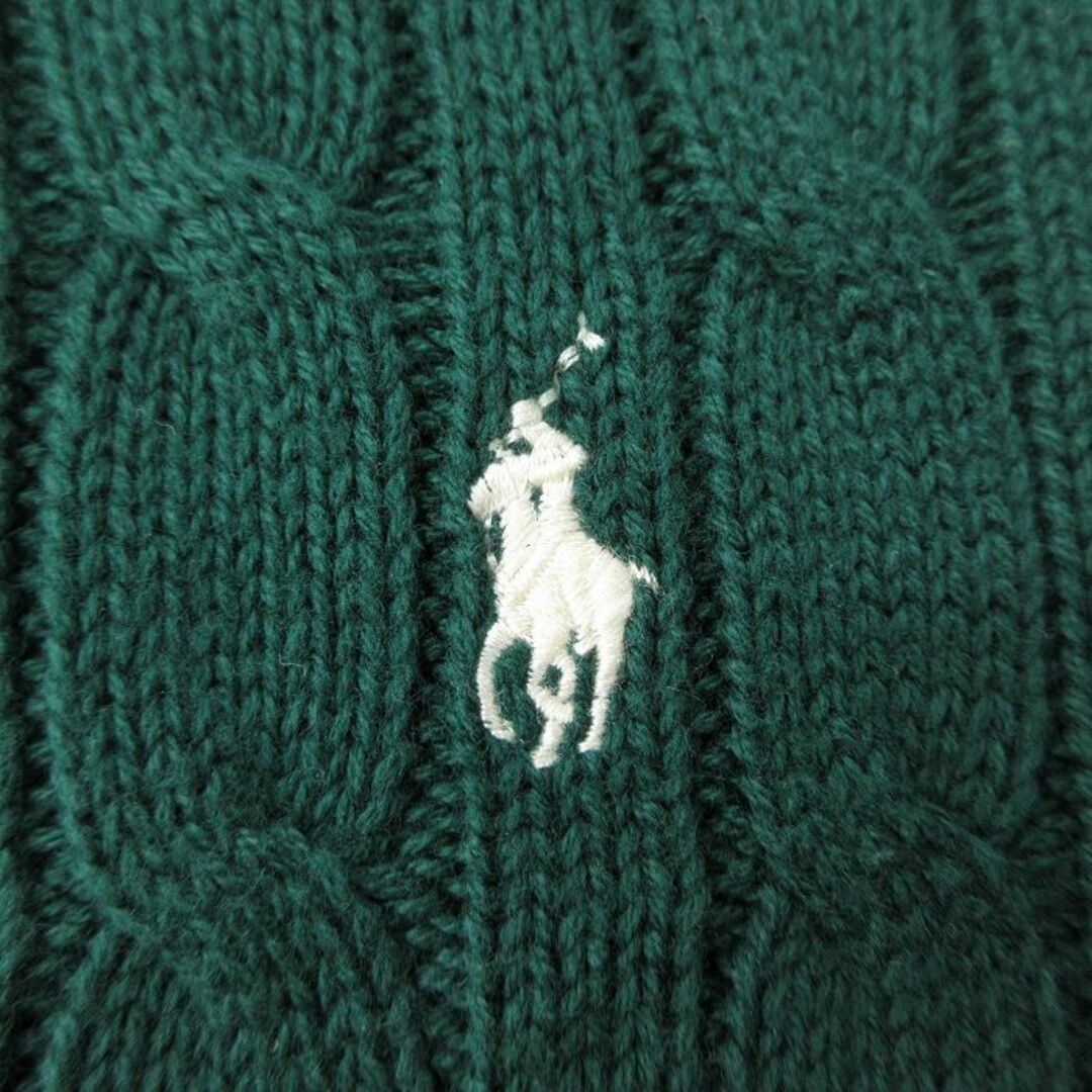 Ralph Lauren(ラルフローレン)の古着 ラルフローレン Ralph Lauren 長袖 ブランド ケーブル セーター キッズ ボーイズ 子供服 ワンポイントロゴ コットン クルーネック 緑 グリーン 24jan13 キッズ/ベビー/マタニティのベビー服(~85cm)(シャツ/カットソー)の商品写真