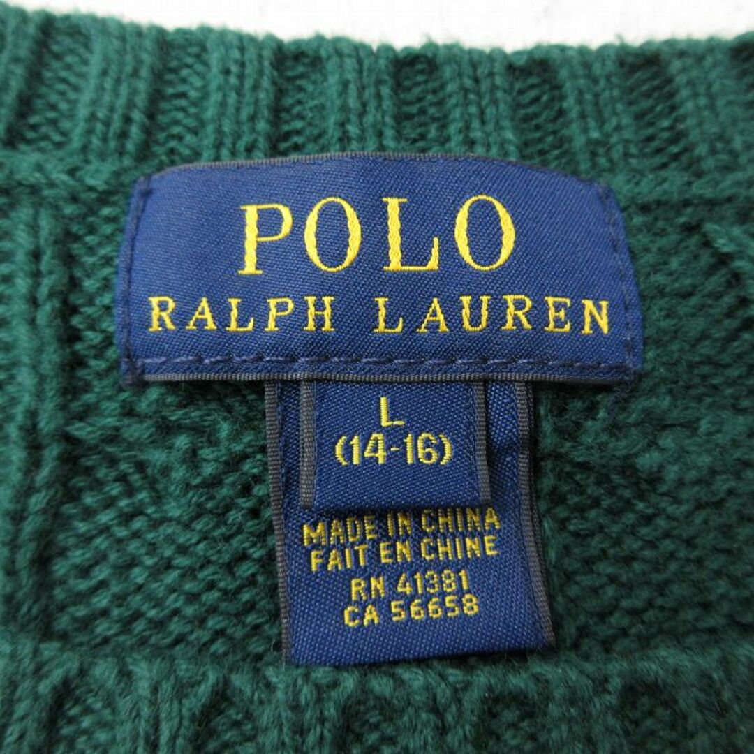 Ralph Lauren(ラルフローレン)の古着 ラルフローレン Ralph Lauren 長袖 ブランド ケーブル セーター キッズ ボーイズ 子供服 ワンポイントロゴ コットン クルーネック 緑 グリーン 24jan13 キッズ/ベビー/マタニティのベビー服(~85cm)(シャツ/カットソー)の商品写真