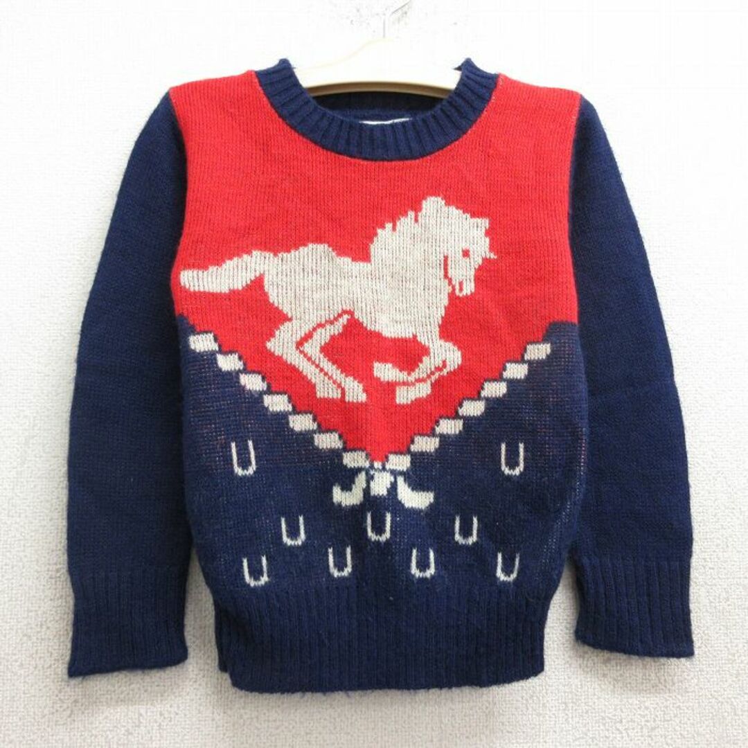 古着 長袖 セーター キッズ ボーイズ 子供服 90年代 90s 鳥 クルーネック USA製 紺他 ネイビー 24jan13 キッズ/ベビー/マタニティのベビー服(~85cm)(シャツ/カットソー)の商品写真