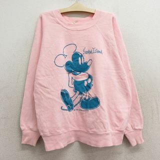 ディズニー(Disney)の古着 長袖 スウェット キッズ ボーイズ 子供服 80年代 80s ディズニー DISNEY ミッキー MICKEY MOUSE ラグラン クルーネック 薄ピンク 24jan13(シャツ/カットソー)