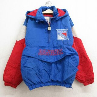 古着 長袖 ナイロン ジャケット アノラック パーカー キッズ ボーイズ 子供服 00年代 00s NHL ニューヨークレンジャーズ 青他 ブルー アイスホッケー 内側キルティング 24jan13(シャツ/カットソー)