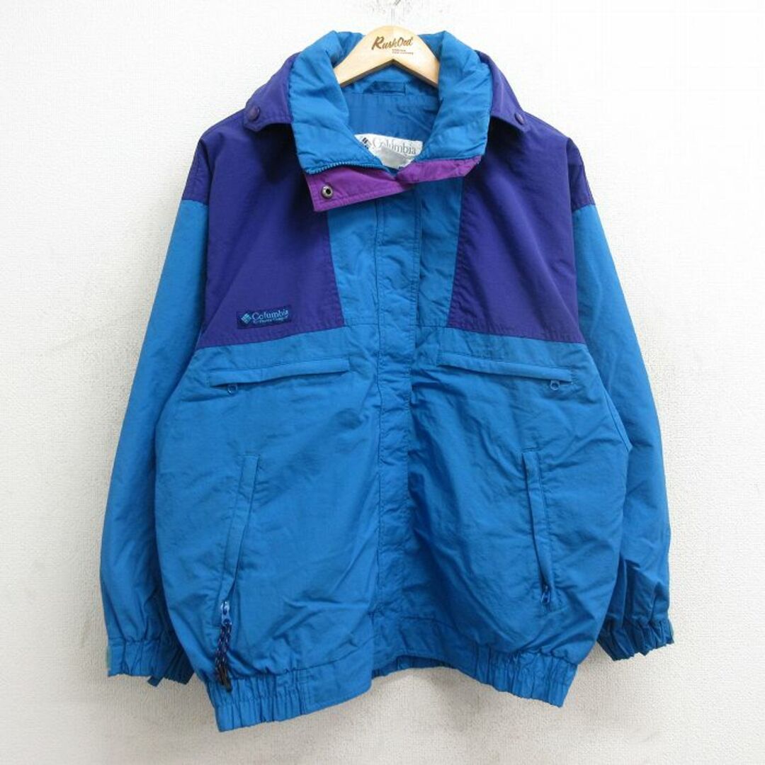 Columbia(コロンビア)の古着 コロンビア COLUMBIA 長袖 ナイロン ジャケット レディース 90年代 90s 大きいサイズ 水色他 24jan13 中古 アウター ウインドブレーカー レディースのジャケット/アウター(ロングコート)の商品写真