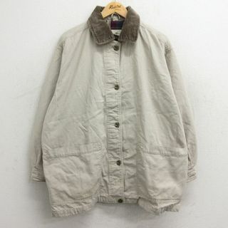 エディーバウアー(Eddie Bauer)の古着 エディーバウアー 長袖 ジャケット カバーオール レディース 00年代 00s 襟コーデュロイ 大きいサイズ ダック地 コットン 薄ベージュ他 カーキ 内側フランネル 24jan15 中古 アウター ジャンパー ブルゾン(ロングコート)