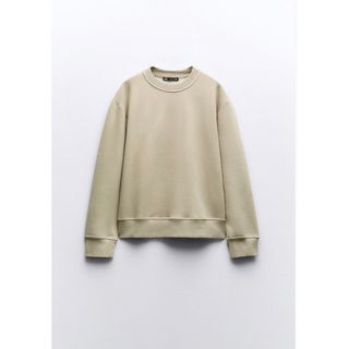 ザラ(ZARA)のZARA ミニマル コットンブレンド スウェットシャツ ストーン ベージュ S(トレーナー/スウェット)