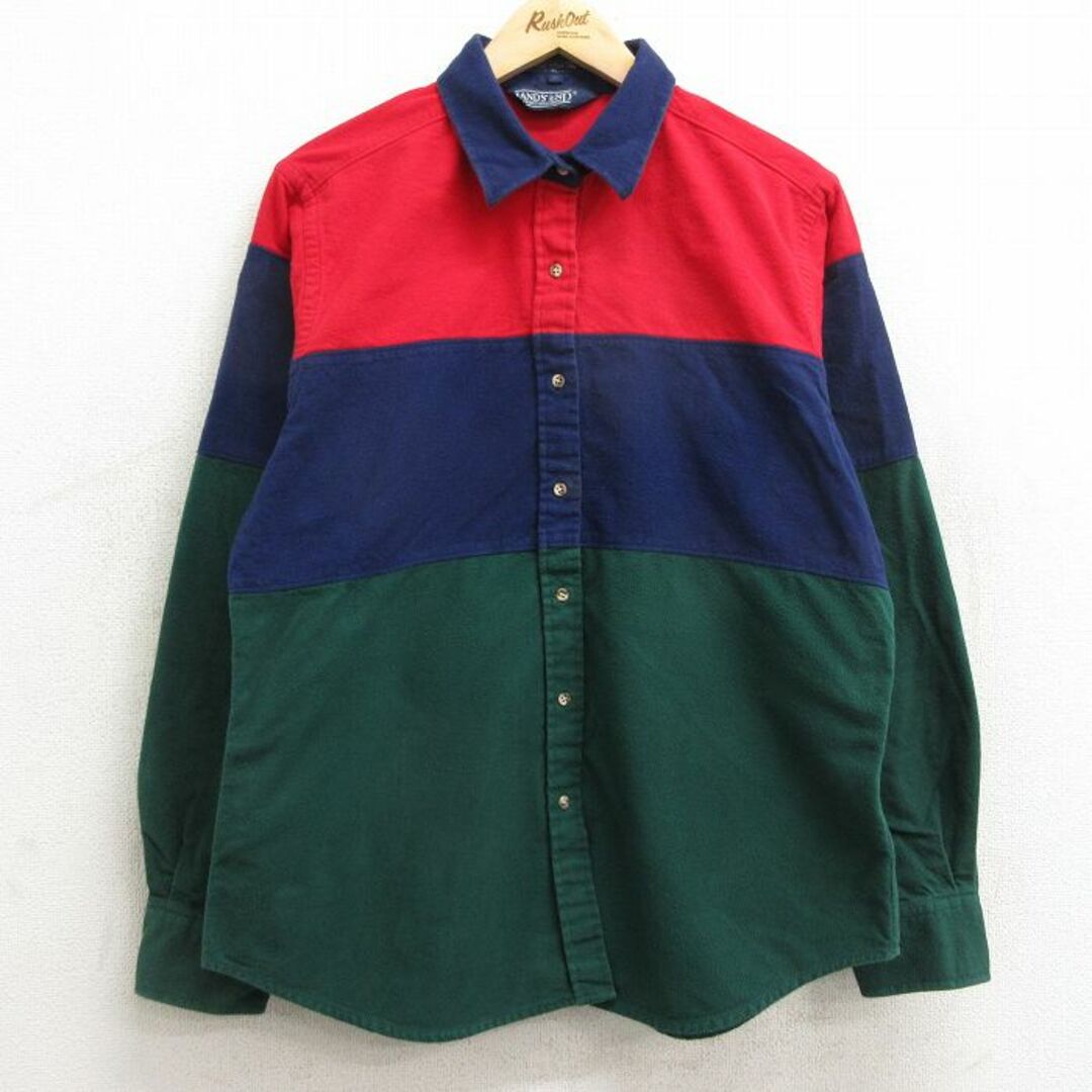 LANDS’END(ランズエンド)の古着 ランズエンド 長袖 フランネル シャツ レディース 90年代 90s マルチカラー コットン 紺他 ネイビー 【spe】 24jan17 中古 ブラウス トップス レディースのトップス(ポロシャツ)の商品写真