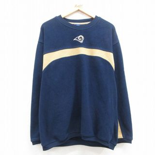 リーボック(Reebok)のXL★古着 リーボック REEBOK 長袖 フリース ジャケット 00年代 00s NFL ロサンゼルスラムズ クルーネック 紺 ネイビー アメフト スーパーボウル 24jan17 中古 メンズ アウター(ダッフルコート)