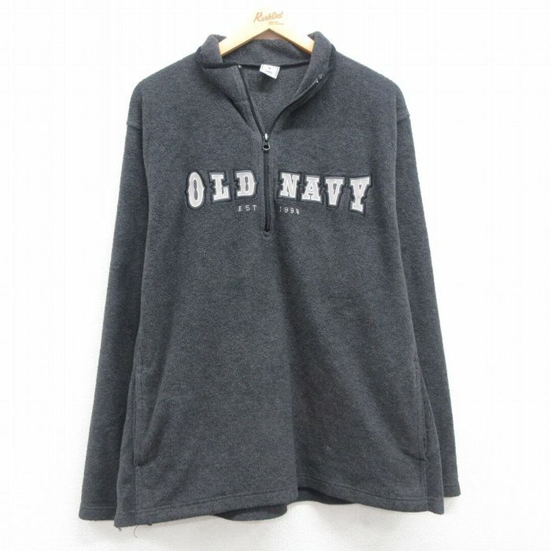 Old Navy(オールドネイビー)のL★古着 オールドネイビー 長袖 ハーフジップ フリース ジャケット メンズ ビッグロゴ 濃グレー 霜降り 24jan17 中古 アウター メンズのジャケット/アウター(ダッフルコート)の商品写真