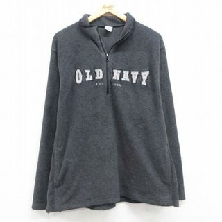 オールドネイビー(Old Navy)のL★古着 オールドネイビー 長袖 ハーフジップ フリース ジャケット メンズ ビッグロゴ 濃グレー 霜降り 24jan17 中古 アウター(ダッフルコート)