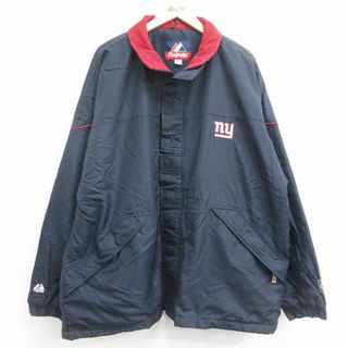 マジェスティック(Majestic)のXL★古着 マジェスティック 長袖 ナイロン ジャケット メンズ NFL ニューヨークジャイアンツ 刺繍 大きいサイズ 紺他 ネイビー 内側フリース アメフト スーパーボウル 24jan18 中古 アウター(ダッフルコート)