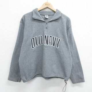 オールドネイビー(Old Navy)のL★古着 オールドネイビー OLD NAVY 長袖 ハーフジップ フリース ジャケット メンズ 00年代 00s ビッグロゴ 刺繍 グレー 霜降り 24jan20 中古 アウター(ダッフルコート)