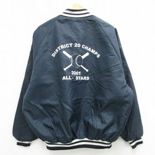 XL★古着 長袖 ナイロン ジャケット スタジャン メンズ 00年代 00s 野球 リトルリーグ ラグラン USA製 紺他 ネイビー 内側キルティング 24jan15 中古 アウター ウインドブレーカー(ダッフルコート)