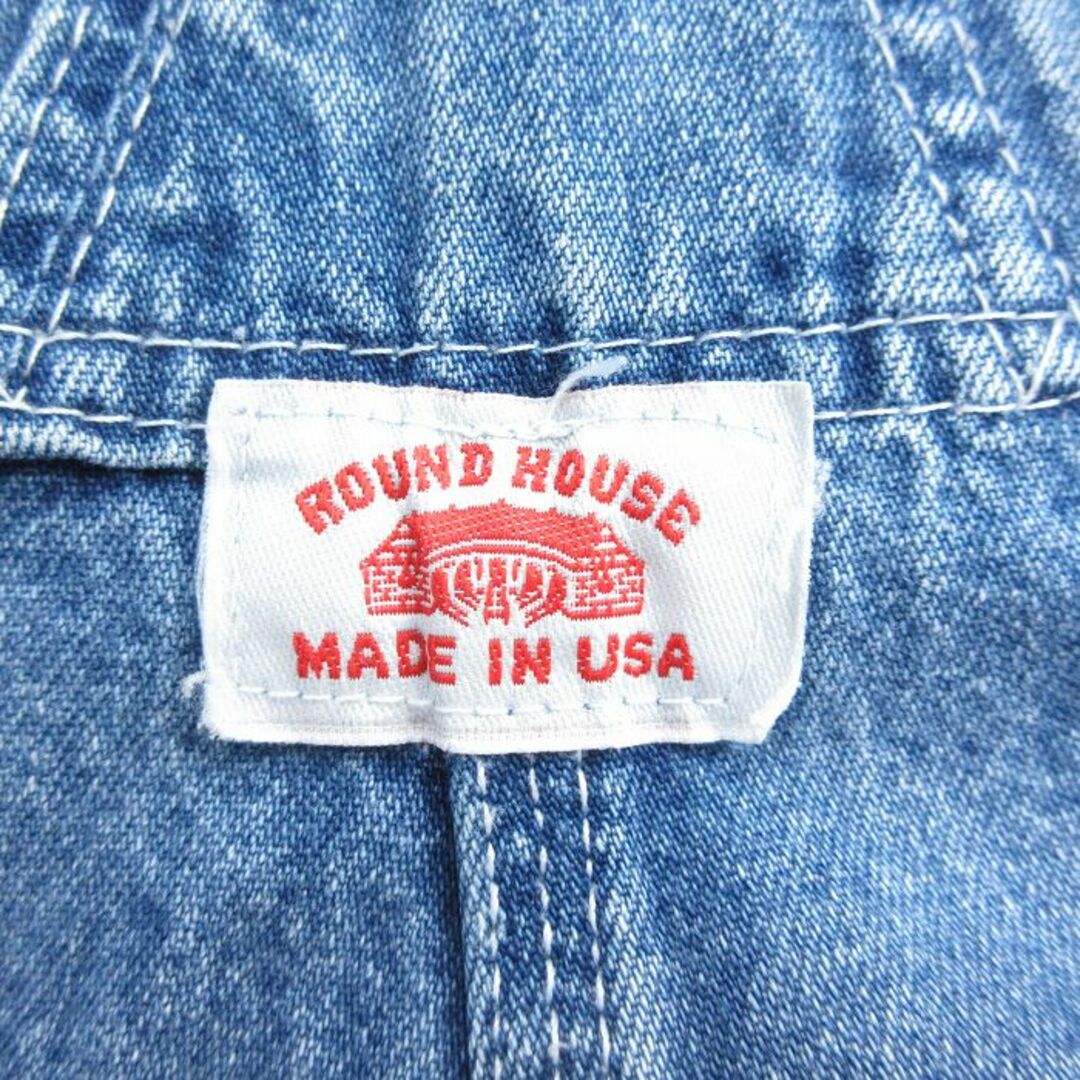 W35★古着 ラウンドハウス オーバーオール メンズ 90年代 90s USA製 紺 ネイビー デニム 24jan15 中古 ボトムス メンズのパンツ(サロペット/オーバーオール)の商品写真