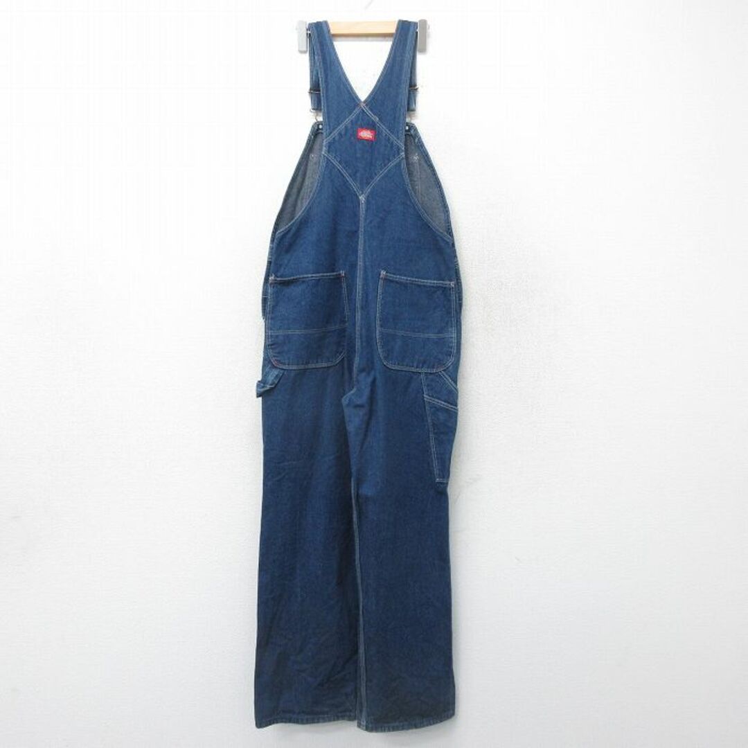 W37★古着 ディッキーズ Dickies オーバーオール メンズ 90年代 90s コットン USA製 紺 ネイビー デニム 24jan15 中古  ボトムス