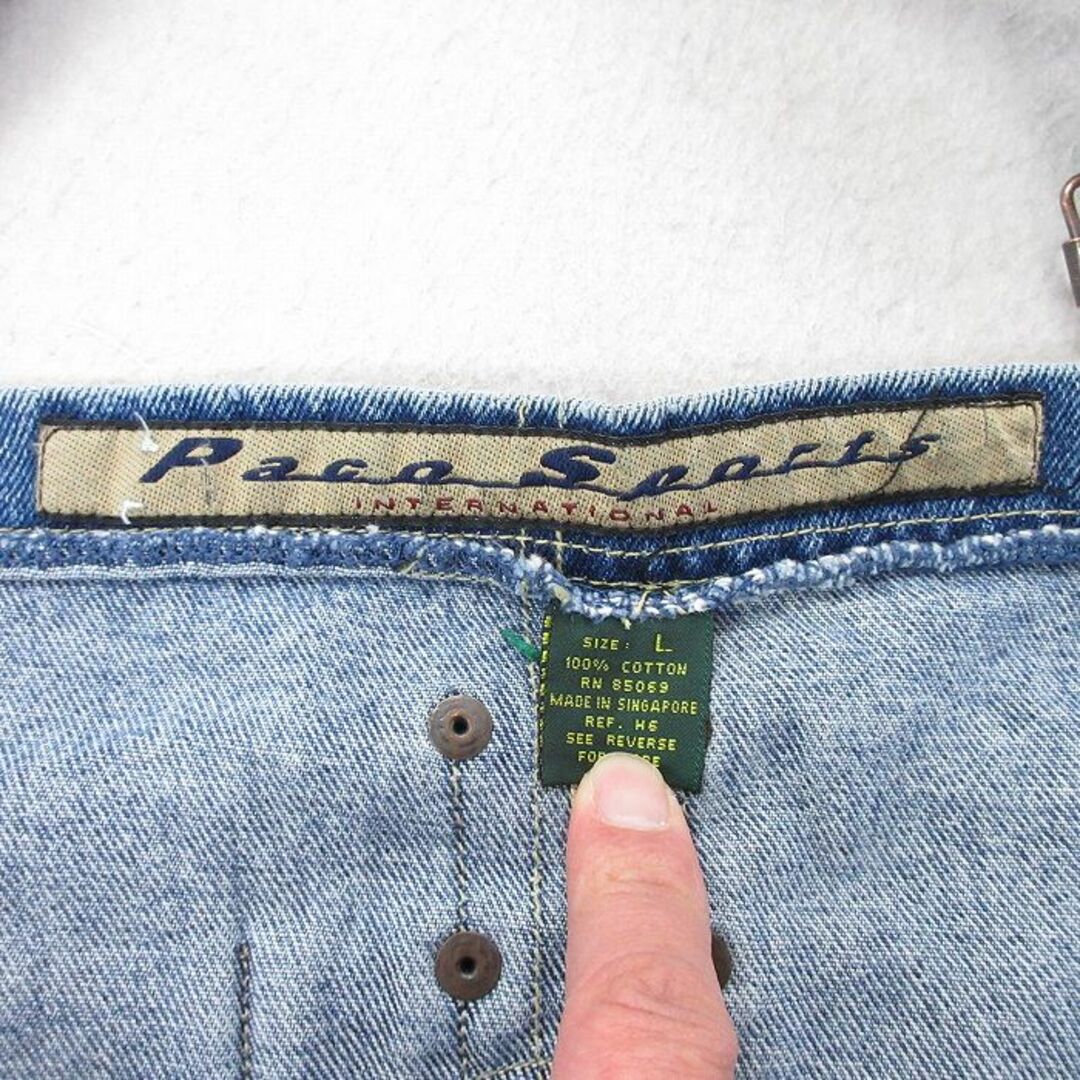 W37★古着 PACO JEANS オーバーオール メンズ 90年代 90s コットン 紺 ネイビー デニム 24jan20 中古 ボトムス メンズのパンツ(サロペット/オーバーオール)の商品写真