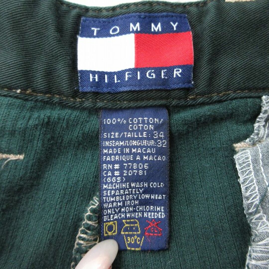 TOMMY HILFIGER(トミーヒルフィガー)のW33★古着 トミーヒルフィガー TOMMY HILFIGER ブランド コーデュロイ パンツ メンズ 90年代 90s 太畝 コットン 緑 グリーン 24jan17 中古 ボトムス ロング メンズのパンツ(ワークパンツ/カーゴパンツ)の商品写真