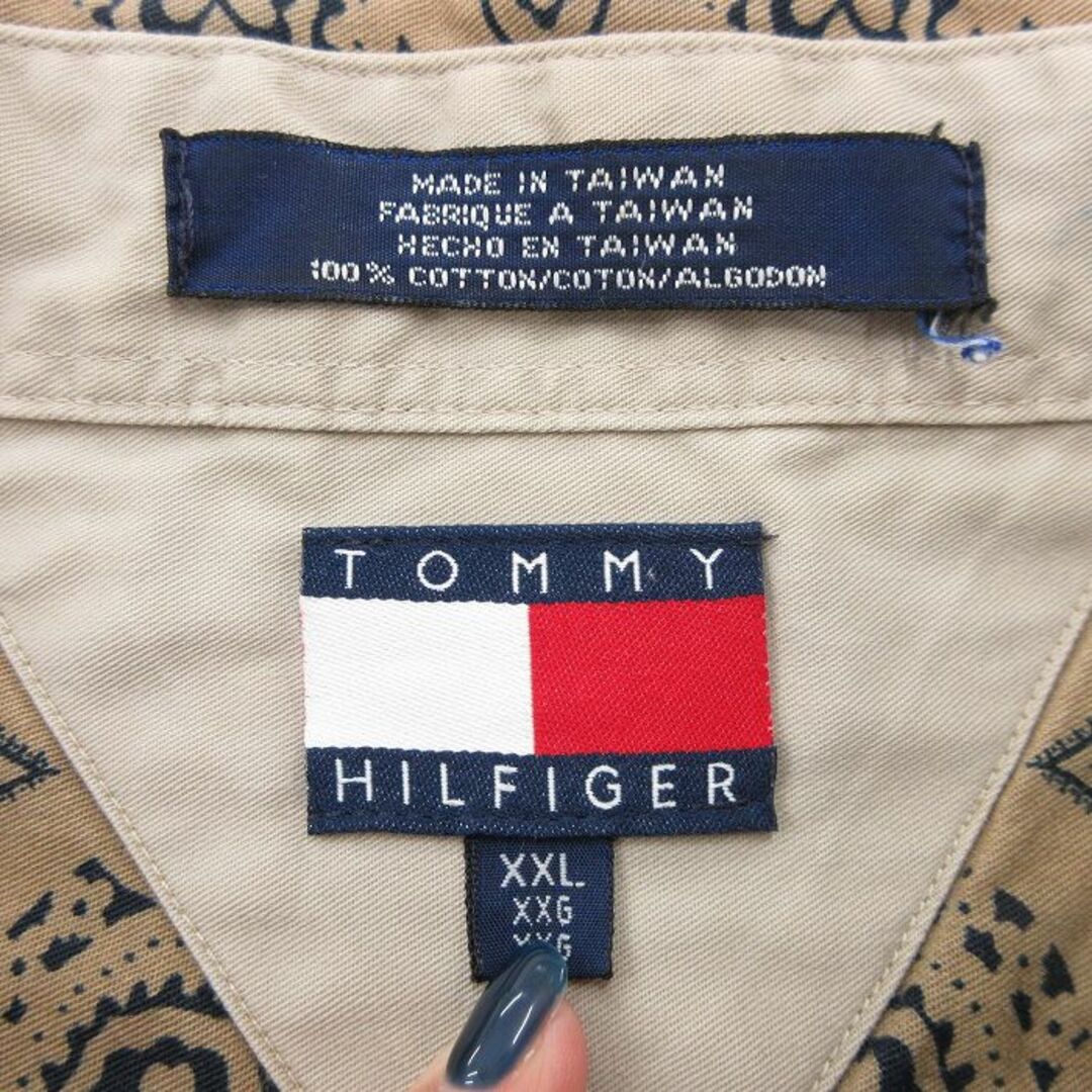 TOMMY HILFIGER(トミーヒルフィガー)のXL★古着 トミーヒルフィガー TOMMY HILFIGER 長袖 ブランド シャツ メンズ 90年代 90s 総柄 大きいサイズ コットン ベージュ他 カーキ 24jan13 中古 トップス メンズのトップス(シャツ)の商品写真