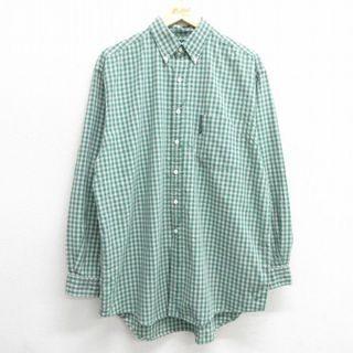 アバクロンビーアンドフィッチ(Abercrombie&Fitch)のXL★古着 アバクロンビー Abercrombie&fitch 長袖 ブランド シャツ メンズ 90年代 90s BIG SHIRTS ロング丈 コットン ボタンダウン 緑他 グリーン チェック 24jan16 中古 トップス(シャツ)