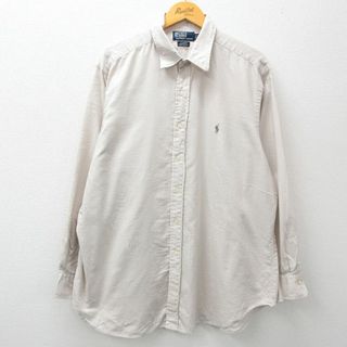 ラルフローレン(Ralph Lauren)のXL★古着 ラルフローレン Ralph Lauren 長袖 ブランド シャツ メンズ 90年代 90s ワンポイントロゴ ANDREW 大きいサイズ ロング丈 コットン ベージュ カーキ チェック 24jan16 中古 トップス(シャツ)