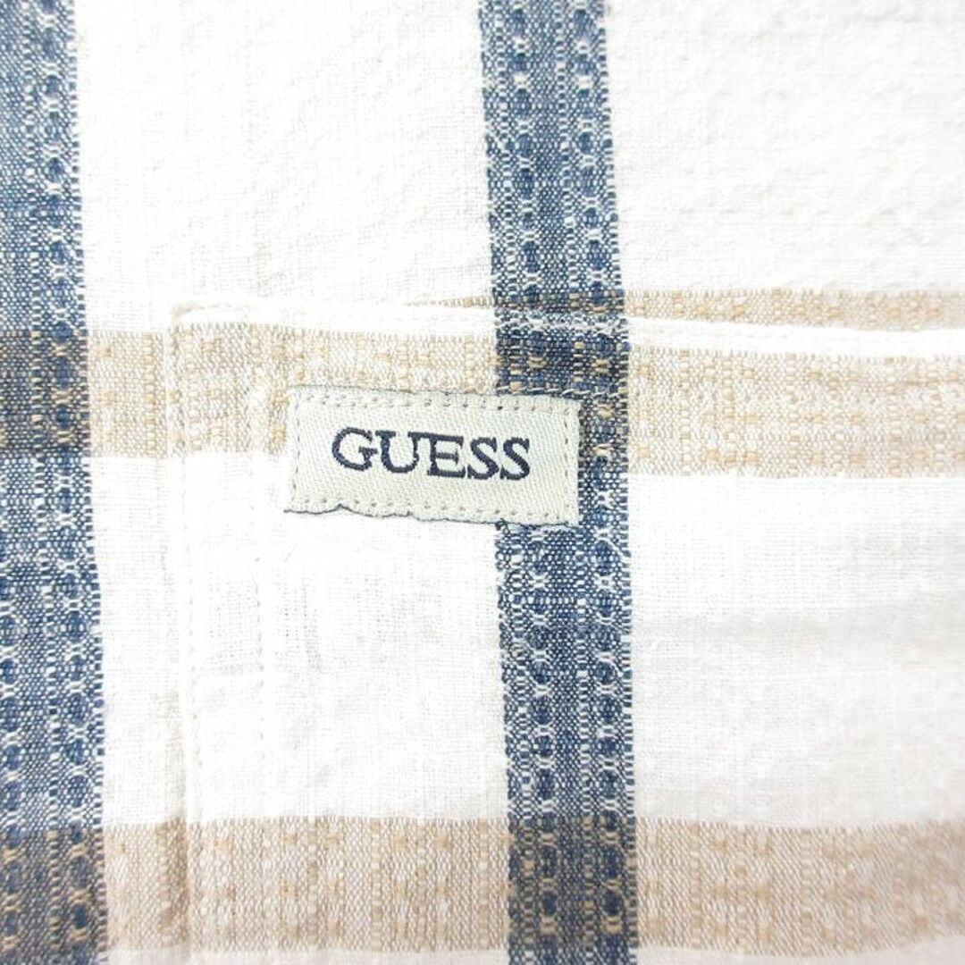 GUESS(ゲス)のXL★古着 ゲス GUESS 長袖 ブランド シャツ メンズ 00年代 00s ワンポイントロゴ ロング丈 コットン ベージュ系他 カーキ チェック 24jan18 中古 トップス メンズのトップス(シャツ)の商品写真