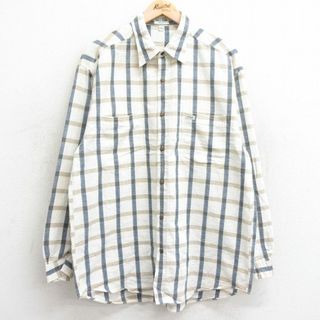 ゲス(GUESS)のXL★古着 ゲス GUESS 長袖 ブランド シャツ メンズ 00年代 00s ワンポイントロゴ ロング丈 コットン ベージュ系他 カーキ チェック 24jan18 中古 トップス(シャツ)