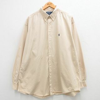 ラルフローレン(Ralph Lauren)のXL★古着 ラルフローレン Ralph Lauren 長袖 ブランド シャツ メンズ 90年代 90s ワンポイントロゴ BLAKE 大きいサイズ ロング丈 コットン ボタンダウン ベージュ カーキ 24jan20 中古 トップス(シャツ)