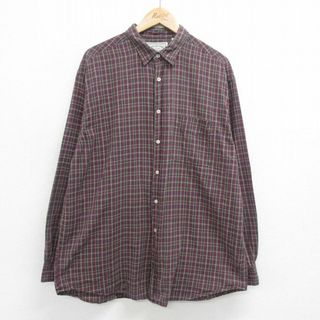 アメリカンイーグル(American Eagle)のXL★古着 アメリカンイーグル American Eagle 長袖 ブランド シャツ メンズ 00年代 00s ロング丈 コットン エンジ系他 チェック 24jan20 中古 トップス(シャツ)