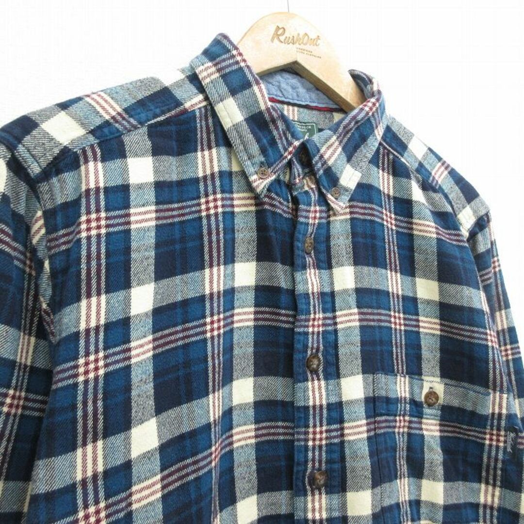 WOOLRICH(ウールリッチ)のL★古着 ウールリッチ WOOLRICH 長袖 フランネル シャツ メンズ コットン ボタンダウン 紺他 ネイビー チェック 24jan20 中古 トップス メンズのトップス(シャツ)の商品写真