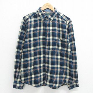 ウールリッチ(WOOLRICH)のL★古着 ウールリッチ WOOLRICH 長袖 フランネル シャツ メンズ コットン ボタンダウン 紺他 ネイビー チェック 24jan20 中古 トップス(シャツ)