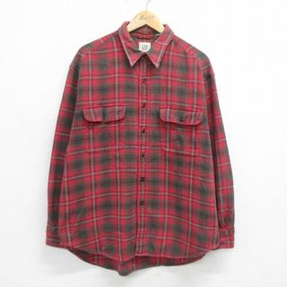 ギャップ(GAP)のXL★古着 ギャップ GAP 長袖 フランネル シャツ メンズ 00年代 00s コットン 赤他 レッド チェック 24jan20 中古 トップス(シャツ)