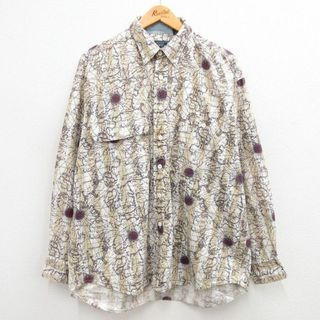 XL★古着 GANT 長袖 シャツ メンズ 90年代 90s 地図 コットン ボタンダウン ベージュ他 カーキ 24jan11 中古 トップス(シャツ)