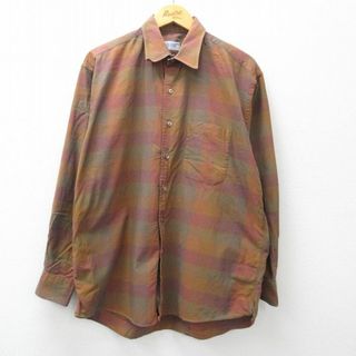 XL★古着 長袖 シャツ メンズ 80年代 80s 大きいサイズ コットン 濃茶他 ブラウン 24jan16 中古 トップス(シャツ)