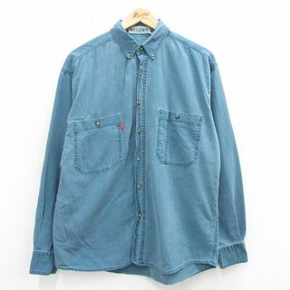 XL★古着 ビューグルボーイ 長袖 シャツ メンズ 90年代 90s コットン ボタンダウン 緑系 グリーン 24jan18 中古 トップス(シャツ)