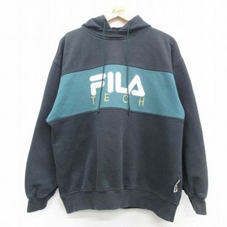 フィラ(FILA)のXL★古着 フィラ FILA 長袖 スウェット パーカー メンズ 90年代 90s ビッグロゴ 刺繍 黒他 ブラック 24jan17 中古 スエット トレーナー トップス(パーカー)