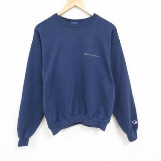 チャンピオン(Champion)のL★古着 チャンピオン Champion 長袖 スウェット メンズ 00年代 00s ワンポイントロゴ クルーネック 紺 ネイビー 24jan11 中古 スエット トレーナー トップス(パーカー)