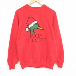 L★古着 ジャージーズ 長袖 スウェット メンズ 80年代 80s カモ DUCKS UNLIMITED ラグラン クルーネック USA製 赤 レッド 24jan11 中古 スエット トレーナー トップス(パーカー)