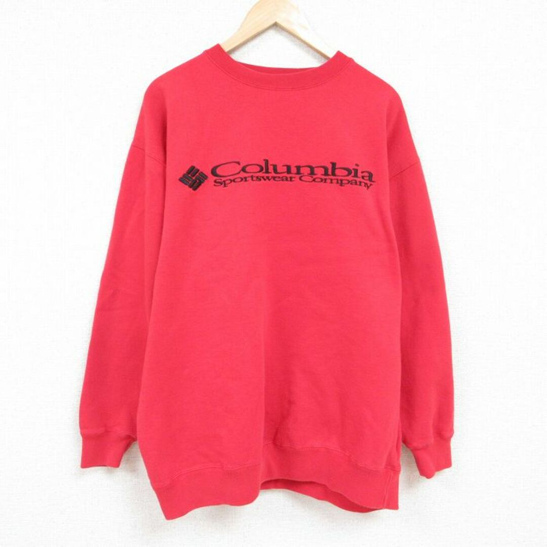 Columbia(コロンビア)のXL★古着 コロンビア COLUMBIA Columbia 長袖 スウェット メンズ 00年代 00s ビッグロゴ 刺繍 大きいサイズ クルーネック 赤 レッド 24jan12 中古 スエット トレーナー トップス メンズのトップス(パーカー)の商品写真