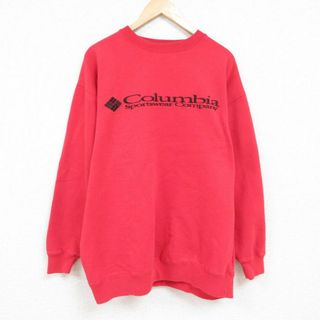 コロンビア(Columbia)のXL★古着 コロンビア COLUMBIA Columbia 長袖 スウェット メンズ 00年代 00s ビッグロゴ 刺繍 大きいサイズ クルーネック 赤 レッド 24jan12 中古 スエット トレーナー トップス(パーカー)