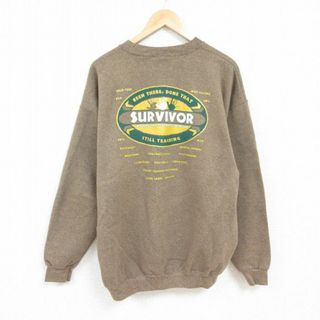 リー(Lee)のXL★古着 リー Lee 長袖 スウェット メンズ 00年代 00s サバイバー 大きいサイズ クルーネック 濃ベージュ カーキ 霜降り 24jan13 中古 スエット トレーナー トップス(パーカー)