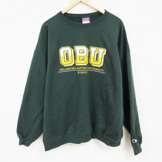 チャンピオン(Champion)のXL★古着 チャンピオン Champion 長袖 スウェット メンズ 00年代 00s オクラホマバプテスト 大学 大きいサイズ クルーネック 濃緑 グリーン 24jan13 中古 スエット トレーナー トップス(パーカー)