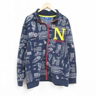 ノーティカ(NAUTICA)のXL★古着 ノーティカ NAUTICA 長袖 フルジップ スウェット メンズ 総柄 ボート コットン 紺 ネイビー 24jan15 中古 スエット トレーナー トップス(パーカー)