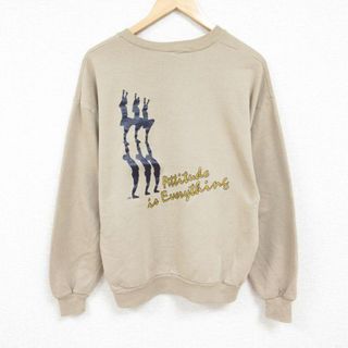 L★古着 ジャージーズ 長袖 スウェット メンズ 90年代 90s CHEERLEADING クルーネック USA製 ベージュ カーキ 24jan16 中古 スエット トレーナー トップス(パーカー)