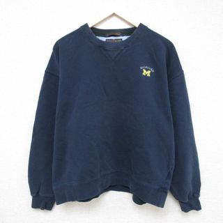 トミーヒルフィガー(TOMMY HILFIGER)のXL★古着 トミーヒルフィガー TOMMY HILFIGER ゴルフ 長袖 ブランド スウェット メンズ 90年代 90s ミシガン 刺繍 大きいサイズ クルーネック 濃紺 ネイビー 24jan17 中古 スエット トレーナー トップス(パーカー)