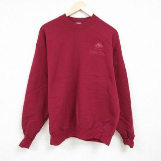 フルーツオブザルーム(FRUIT OF THE LOOM)のXL★古着 フルーツオブザルーム 長袖 スウェット メンズ 90年代 90s Broder Bros クルーネック USA製 エンジ 24jan18 中古 スエット トレーナー トップス(パーカー)