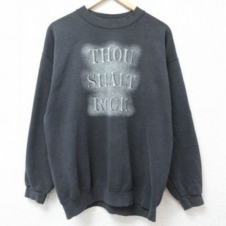 リー(Lee)のL★古着 リー Lee 長袖 スウェット メンズ 90年代 90s THOU SHALT ROCK クルーネック 黒 ブラック 24jan18 中古 スエット トレーナー トップス(パーカー)